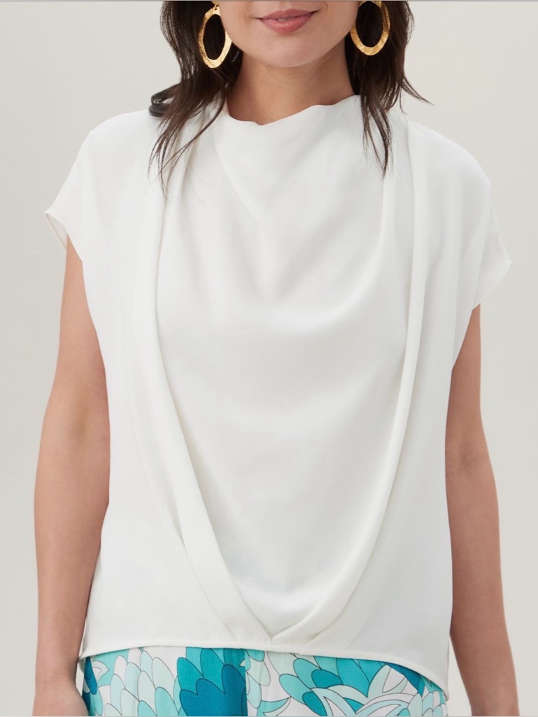 Nwt Trina Turk Ivory Draped Cowl Neck Blouse